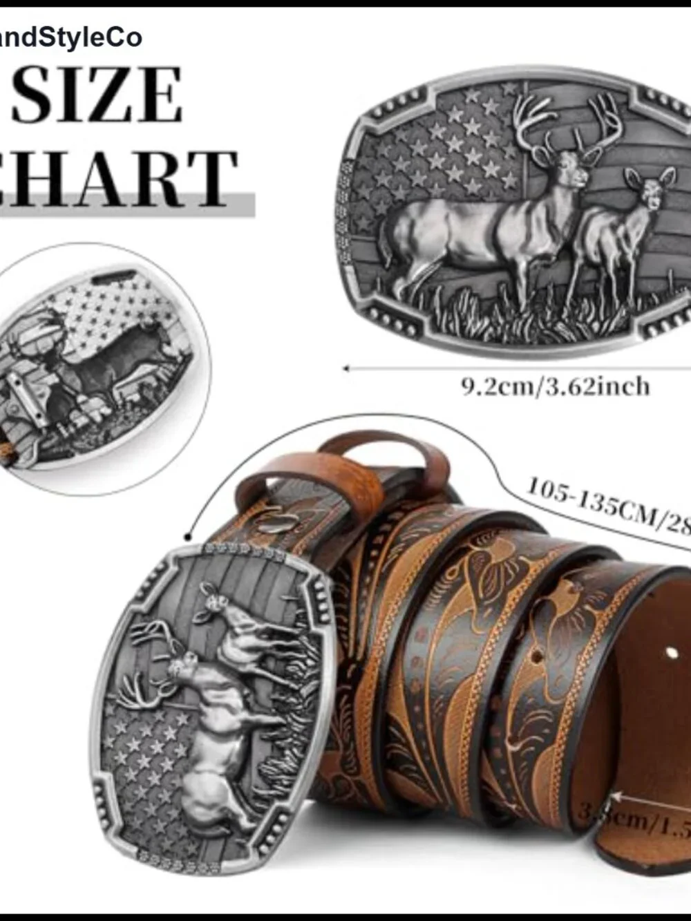 Western Cowboy Leather Belt for Men Women, Genuine Cowhide, Removable Snap
